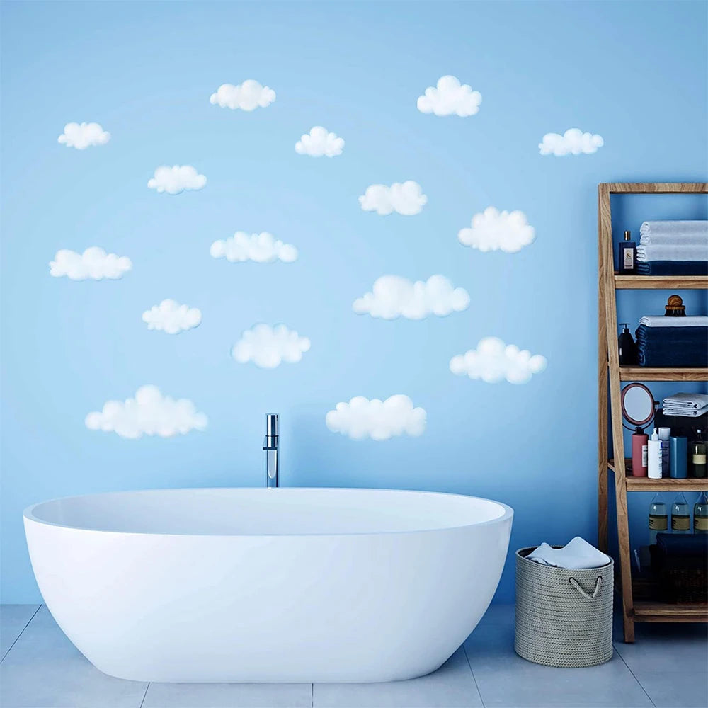 Boho Style Cartoon Light blue Clouds Wall Stickers for Kids Bedroom Home Decoration Bathroom Bathtub DIY Wall Art Wallpaper-HomeDecorDecals_com