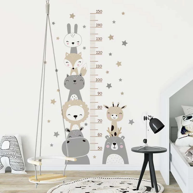 Cartoon Smile Animals Bear Lion Deer Hippo Stars Height Ruller Wall Stickers for Kids Room Boy Girl Room Nursery Wall Decals pvc-HomeDecorDecals_com