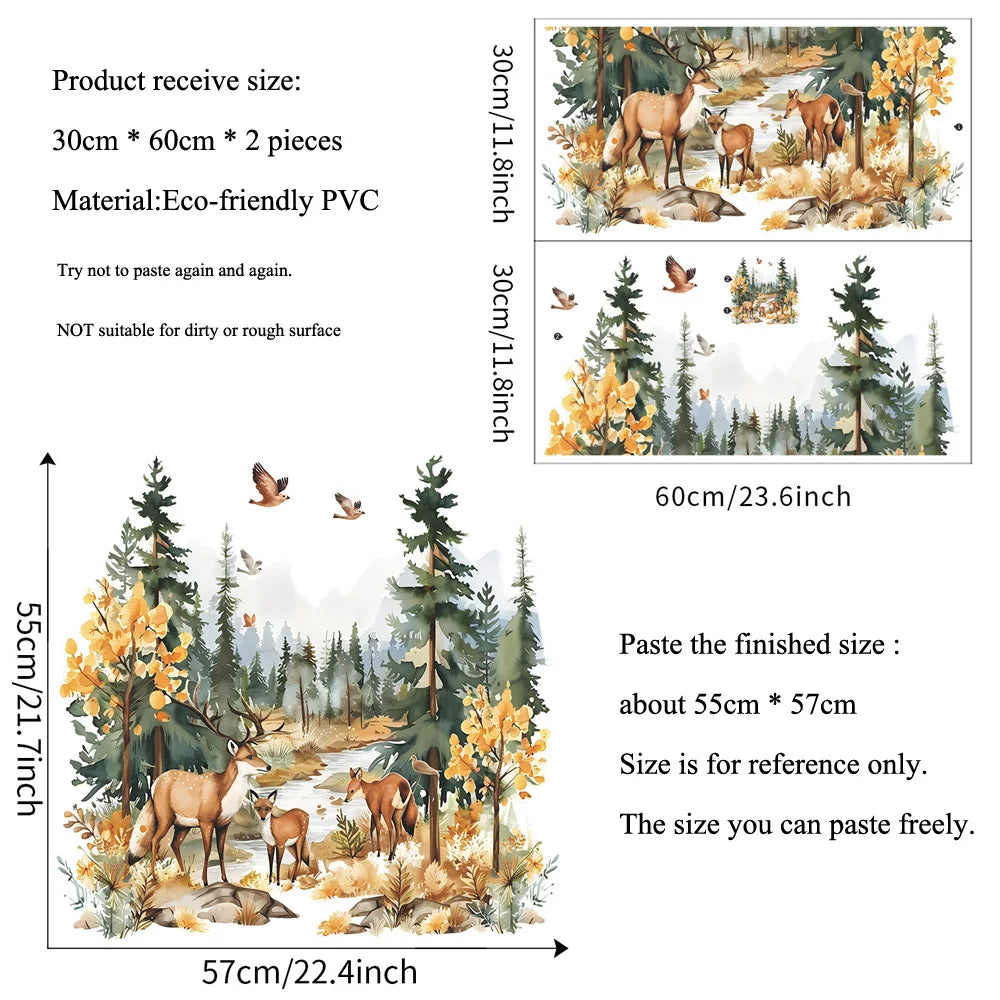 Cartoon Deer Forest Wall Sticker Kids Room Bedroom Background Decor Wallpaper Living Room Home Decoration Self-adhesive Decals-HomeDecorDecals_com