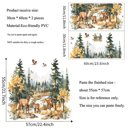 Cartoon Deer Forest Wall Sticker Kids Room Bedroom Background Decor Wallpaper Living Room Home Decoration Self-adhesive Decals-HomeDecorDecals_com