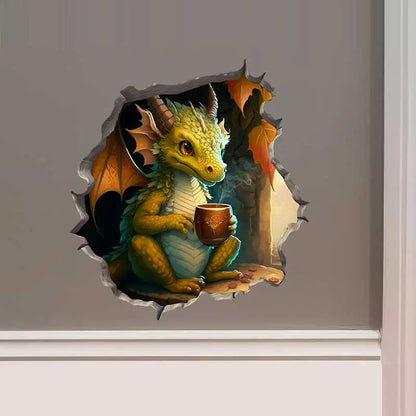 Additional view of Dragon Parent and Child Reading in Wall Hole Decal | Home Decor by HomeDecorDecals.