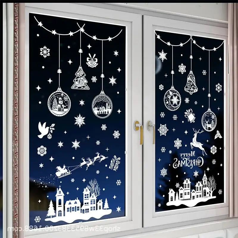 9pcs Snowflake Christmas Window Stickers Reindeer New Year Decal Wall Sticker White Christmas Electrostatic Stickers Decorations-HomeDecorDecals_com