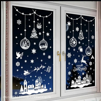9pcs Snowflake Christmas Window Stickers Reindeer New Year Decal Wall Sticker White Christmas Electrostatic Stickers Decorations-HomeDecorDecals_com