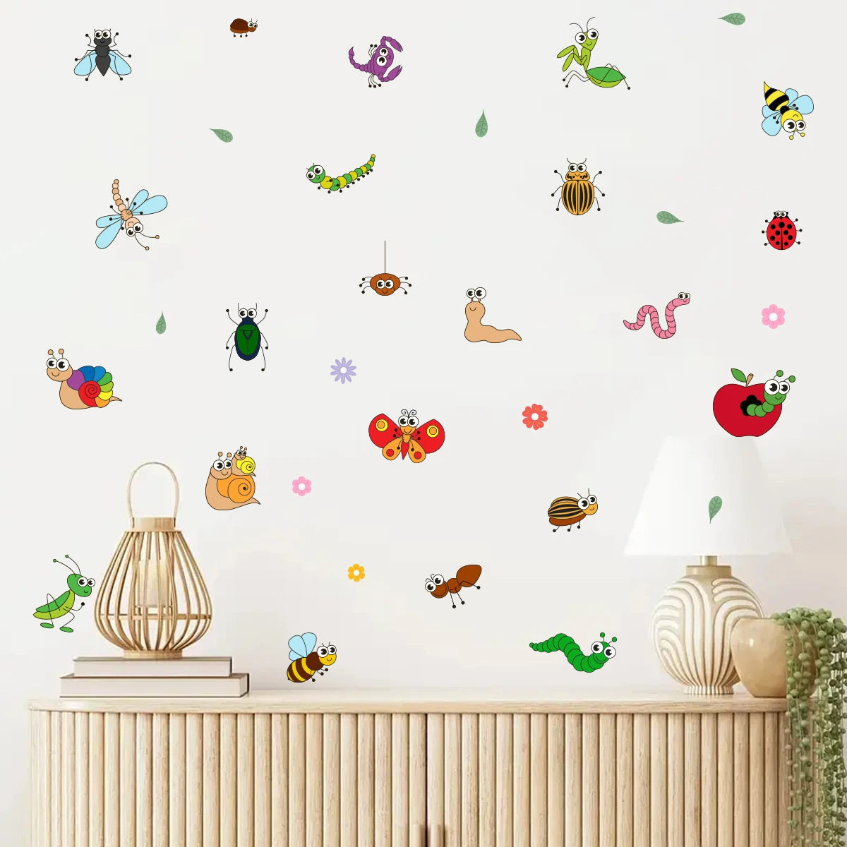 Close-up view of Cartoon Insect Pattern Wall Decal | Home Decor by HomeDecorDecals.