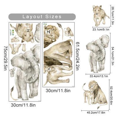 Close-up view of Large Animals Tropical Watercolour Wall Decal | Room Decor by HomeDecorDecals.