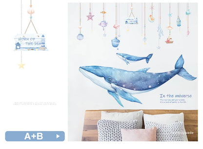 Cartoon Dreamland Wall Sticker for Kids rooms Nursery Wall Decor Vinyl Tile Stickers Waterproof Whale Wall Decals Home Decor-HomeDecorDecals_com
