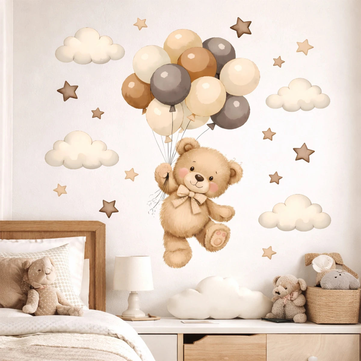 Adorable Teddy Bear Balloons Stars Clouds Wall Sticker Nursery Child Room Art Vinyl Decal Kids Room Bedroom Living Home Decor-HomeDecorDecals_com