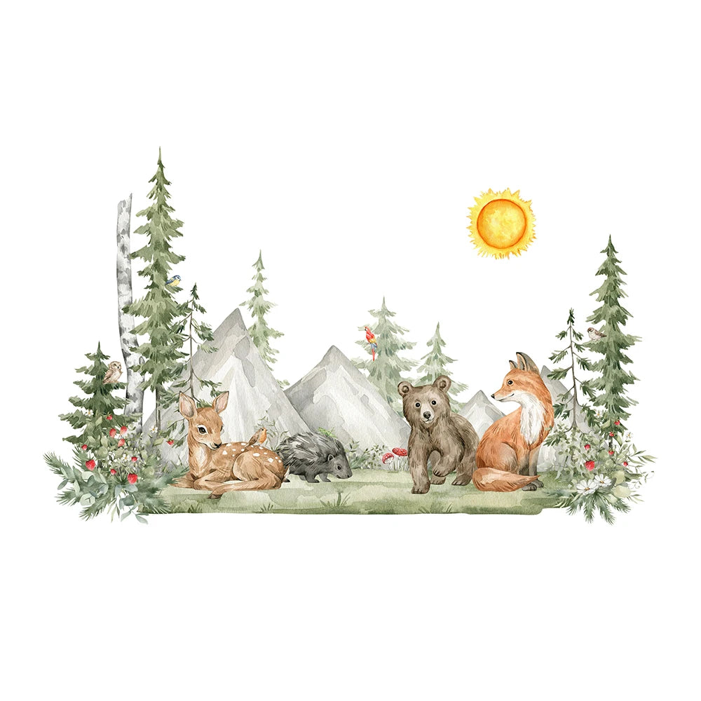 Hand Painted Style Animals Forest Wall Decal | Home Decor displayed in room decor by HomeDecorDecals.