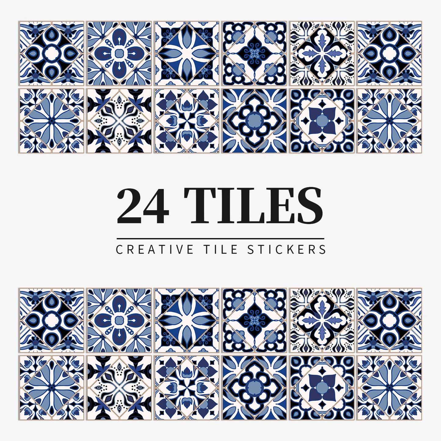 Blue Retro Pattern Self-Adhesive PVC Tile Stickers | Home Decor by HomeDecorDecals.
