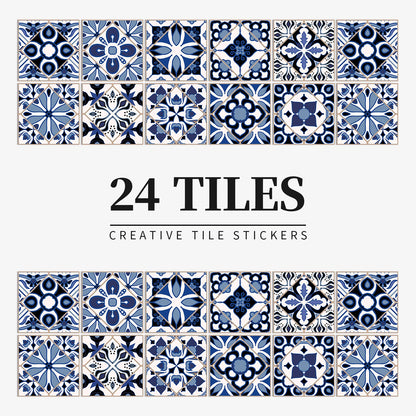 Blue Retro Pattern Self-Adhesive PVC Tile Stickers | Home Decor by HomeDecorDecals.