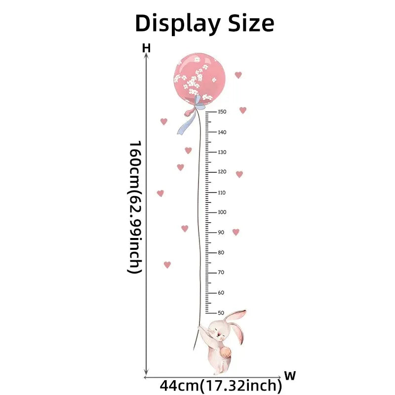 2Pcs Cartoon Cute Pink Rabbit Balloon Height Measurement Wall Stickers for Kids Room Bedroom Home Decoration Wall Decals-HomeDecorDecals_com