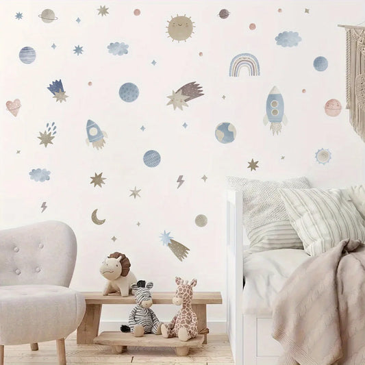 Planet Meteor Moon Space Theme Wall Decal | Room Decor by HomeDecorDecals.