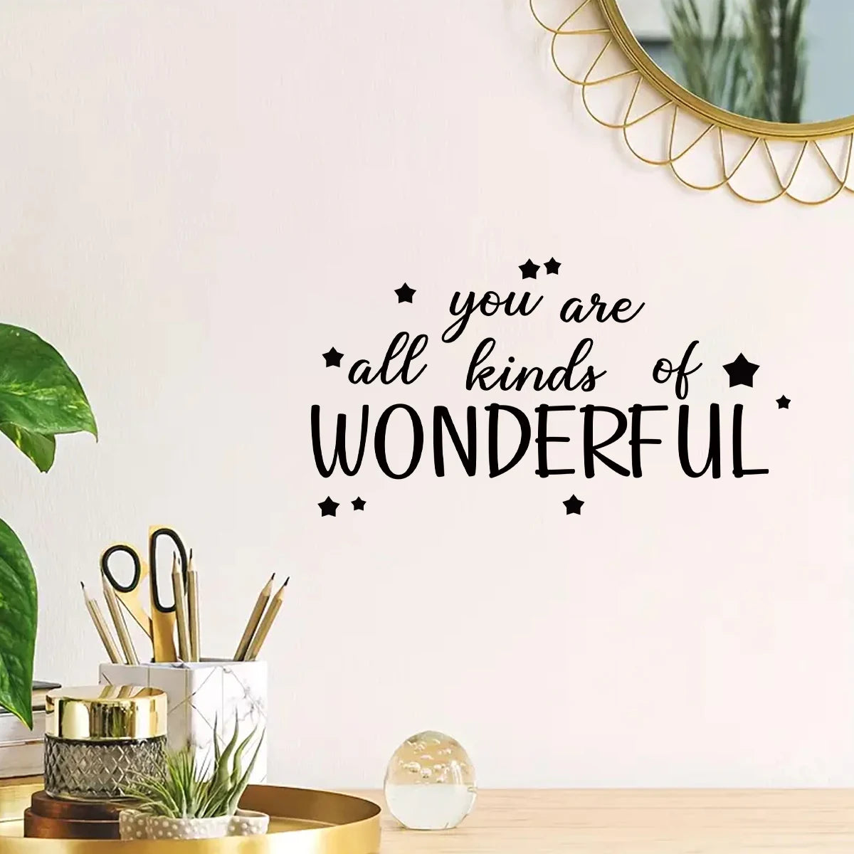 Close-up view of Text Wall Mirror Decal | Home Decor by HomeDecorDecals.