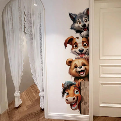 Funny Animal Wall Stickers With Horse Bear Dog And Wolf, Removable Self-Adhesive Animal Door Decals For Bedroom Hallway Decor-HomeDecorDecals_com
