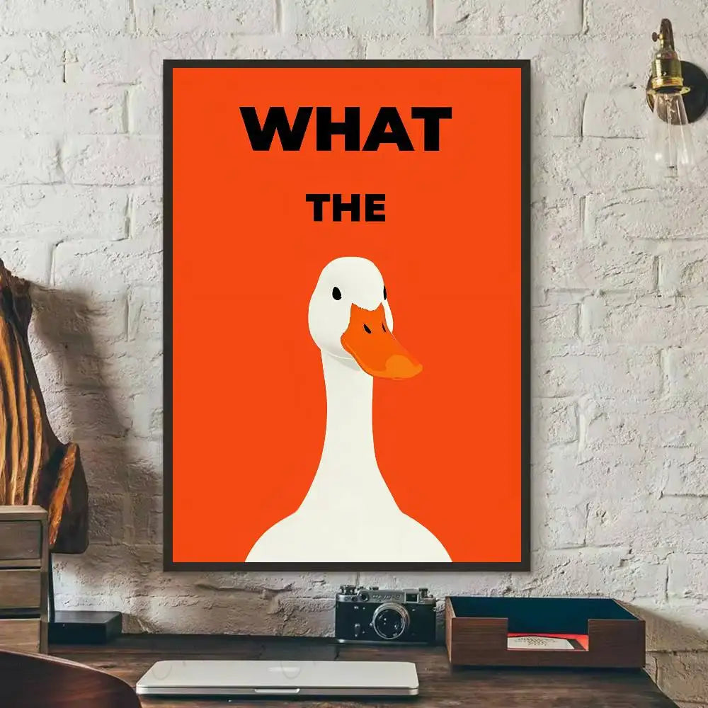 What The Duck Print Art Funny Cute Animal Poster Self-adhesive Art Waterproof Paper Sticker Coffee House Bar Room Wall Decor-HomeDecorDecals_com