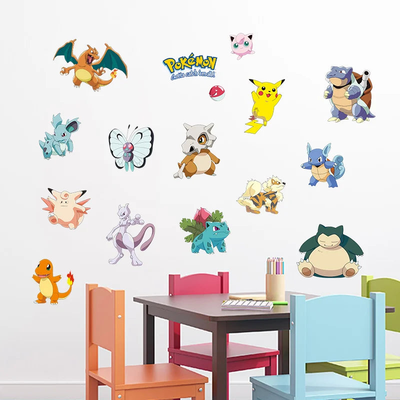 Cartoon Pikachu Wall Sticker For Kids Room Living Room Bedroom Wall Decoration Kids Gifts Door Sticker Cute Posters-HomeDecorDecals_com