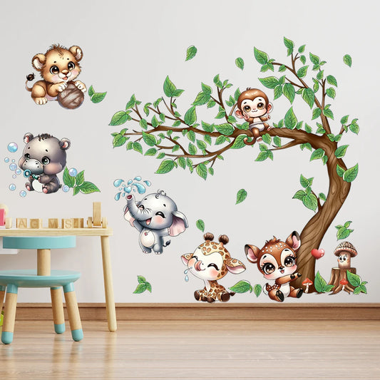 Animals Playing by the Tree Wall Stickers for Kids-HomeDecorDecals_com
