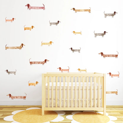 Close-up view of Cartoon Sausage Dog Pattern Wall Decal | Home Decor by HomeDecorDecals.