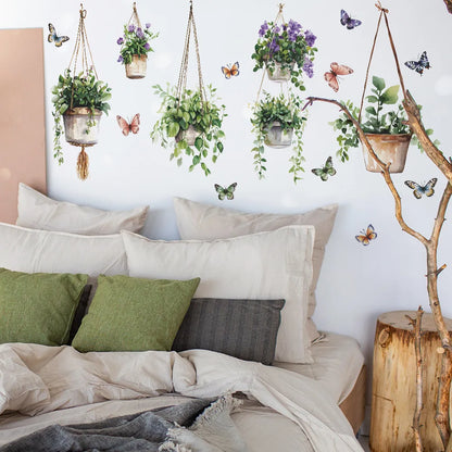 Potted Plants and Butterfly Wall Decal | Home Decor displayed in room decor by HomeDecorDecals.