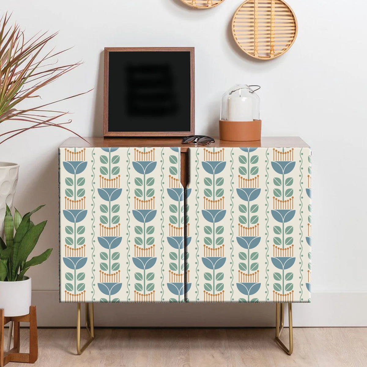 Close-up view of Fresh Blue Bohemian Floral Wall Decal | Home Decor by HomeDecorDecals.