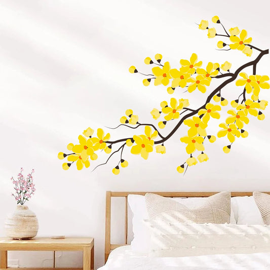 Watercolor Multi-colored Yellow Branch Flower Wall Stickers for Bedroom Decoration Living Room Wall Decals Home Decor Background-HomeDecorDecals_com