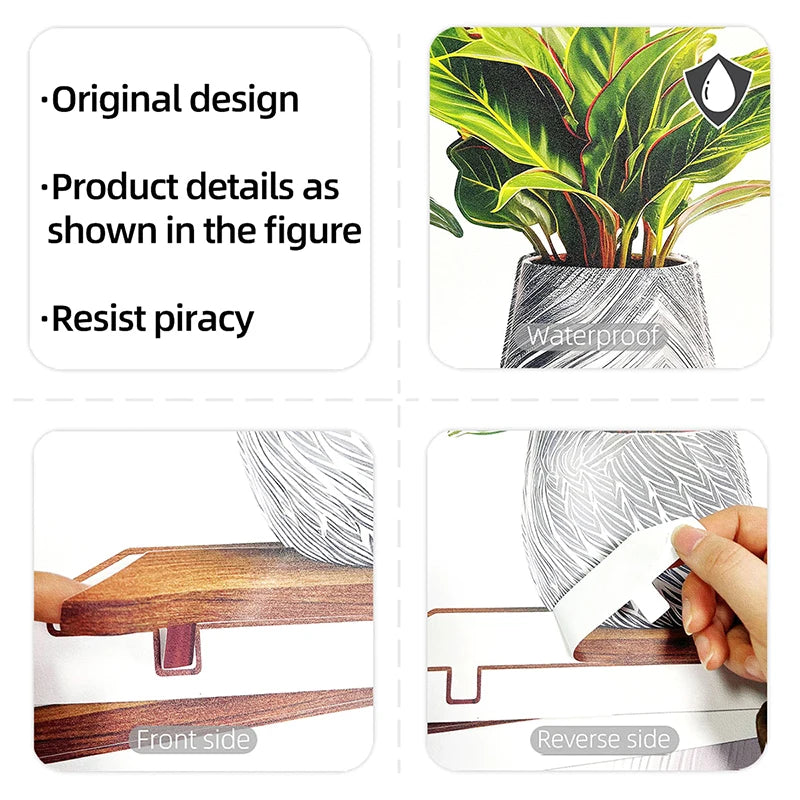 3Pcs/Set Fake Green Plants Potted Plant 3D Wall Stickers Waterproof Self Adhesive Decals Living Room Study Office Decor-HomeDecorDecals_com
