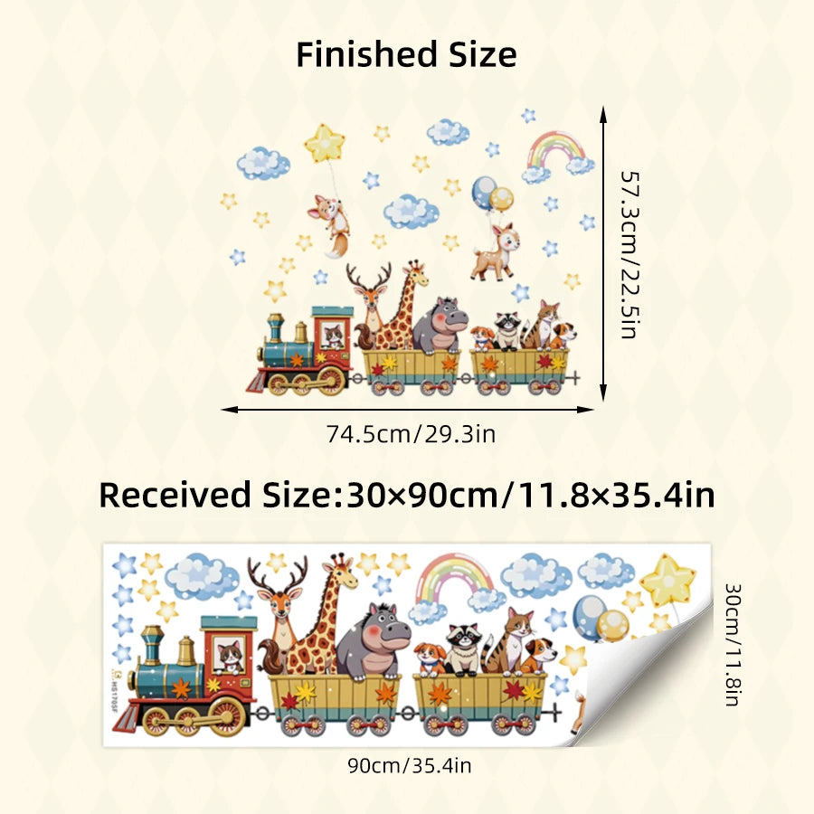 30*90cm Cartoon Animal Train Wall Sticker Removable PVC Wall Decoration For Nursery Room Kids Bedroom Home Decor-HomeDecorDecals_com