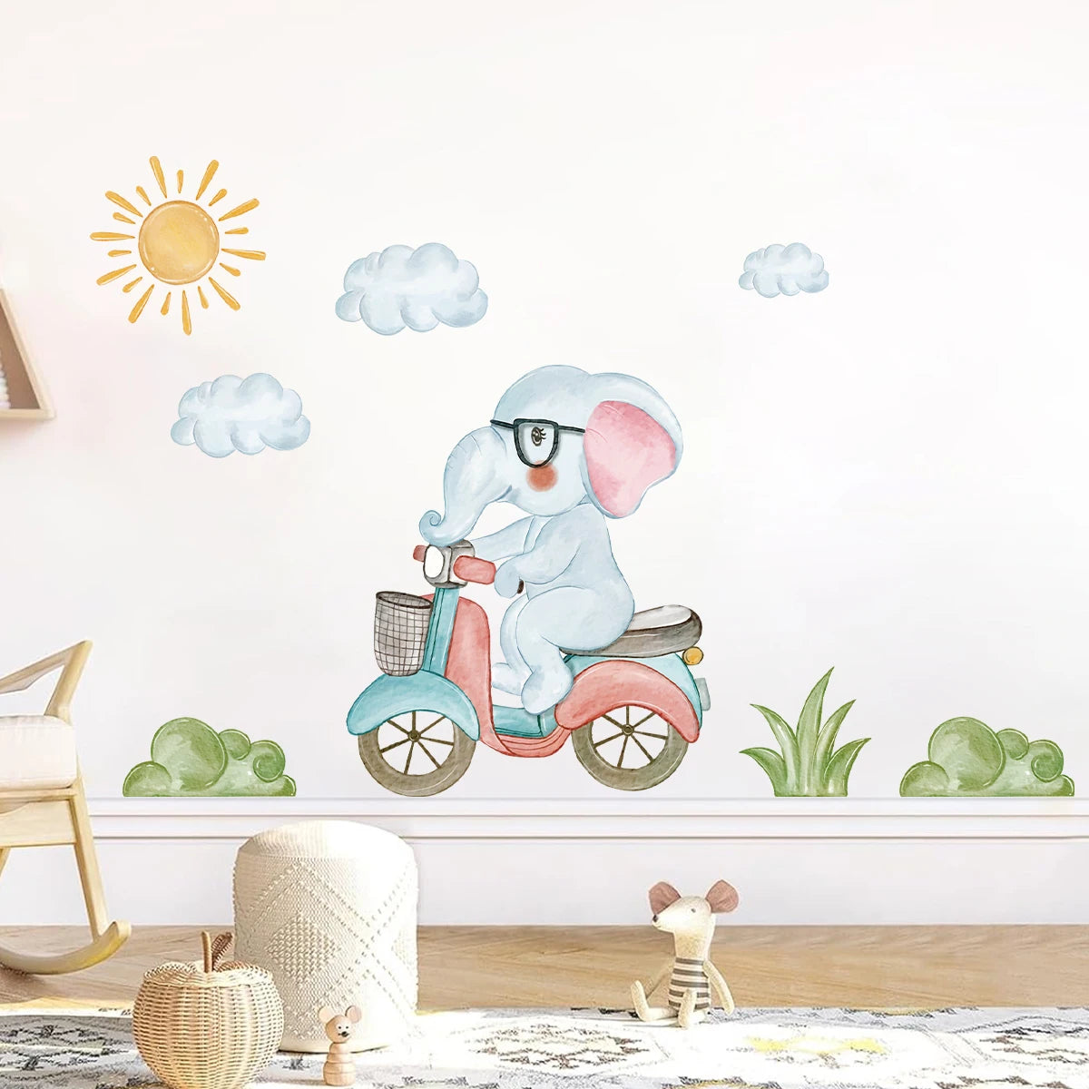 1Pc Cartoon Cute Elephant Riding Bike Wall Stickers for Kids Room Living Room Wall Decals Children Room Decor Bedroom Decoraiton-HomeDecorDecals_com