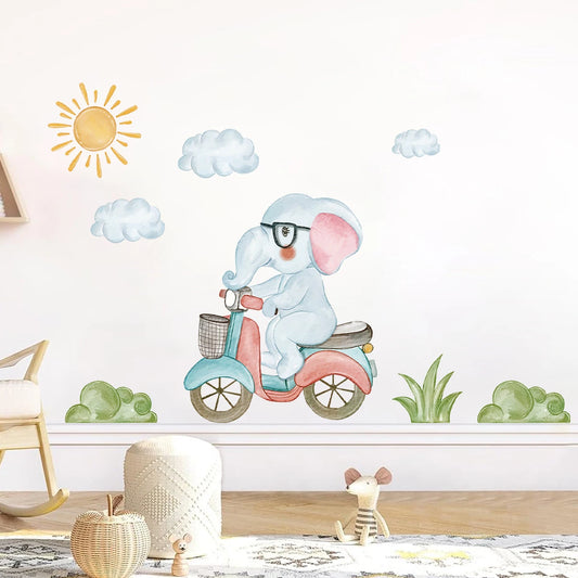 Elephant Riding Bike Wall Decal | Kids Room Decor removable peel and stick wall decal by HomeDecorDecals.