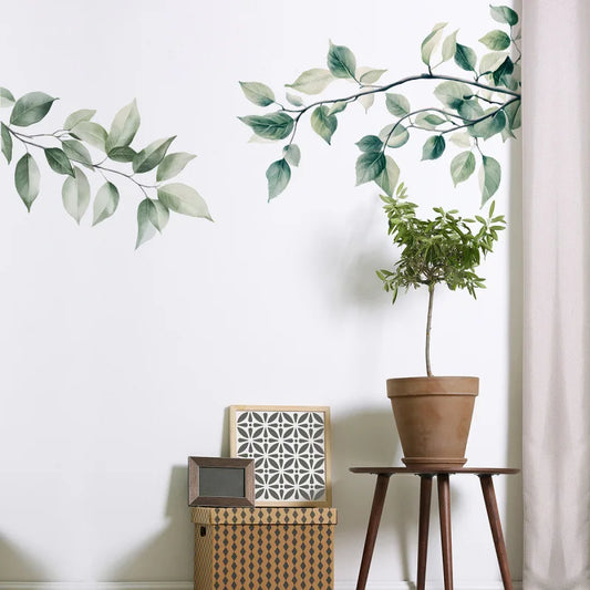 Fresh Tree Branches and Green Leaves Wall Decal | Home Decor removable peel and stick wall decal by HomeDecorDecals.