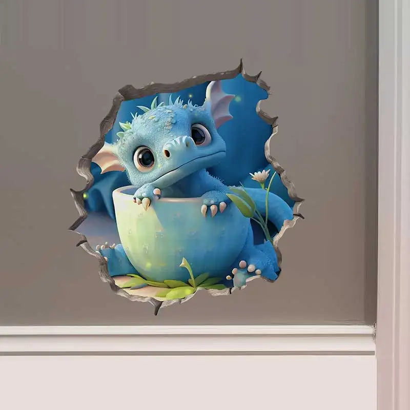 Detailed look at Dragon Parent and Child Reading in Wall Hole Decal | Home Decor by HomeDecorDecals.