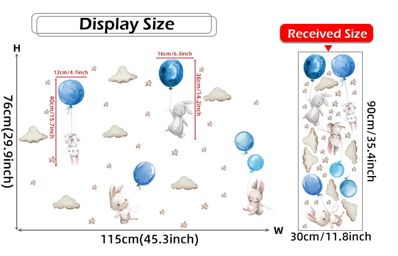 Bunny Baby Nursery Wall Stickers Cartoon Rabbit Swing on the Stars Wall Decals for Kids Room PVC Removable Stickers PVC DIY-HomeDecorDecals_com