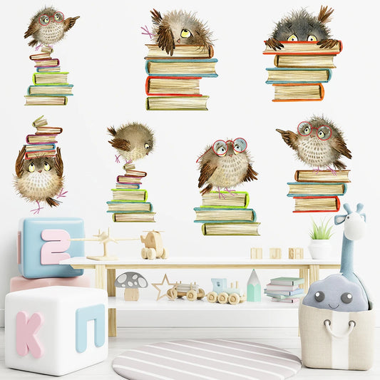 Cute Owl Books Wall Stickers PVC Kids Room Decor-HomeDecorDecals_com
