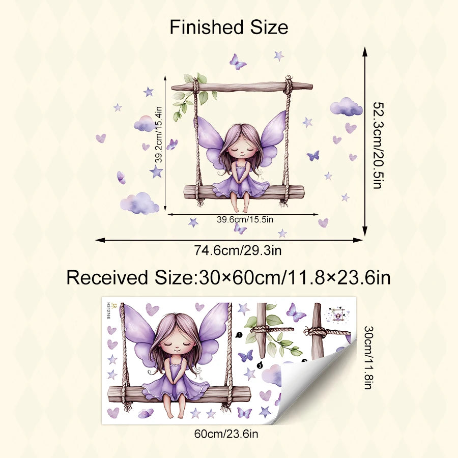 Purple Star Fairy Butterfly Wall Sticker for Kids Room-HomeDecorDecals_com