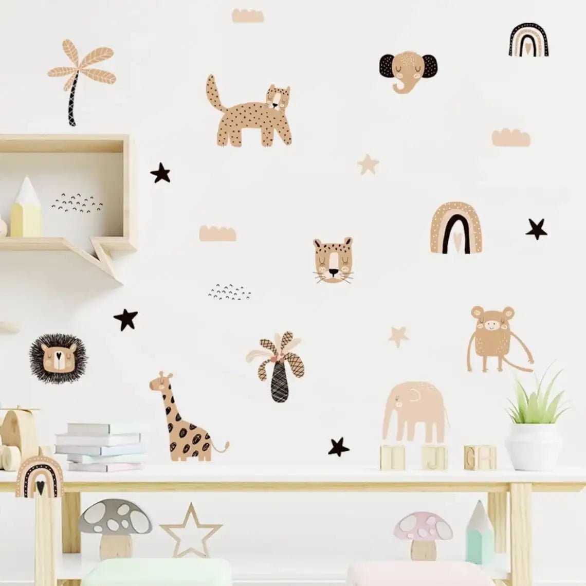 Detailed look at Cartoon Safari Animals Wall Decal | Room Decor by HomeDecorDecals.