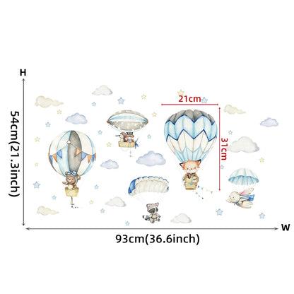 Watercolor Animals BalloonWall Stickers for Children's Room Blue Color for Kids Room Baby Nursery Room Wall Decals Boy Room-HomeDecorDecals_com