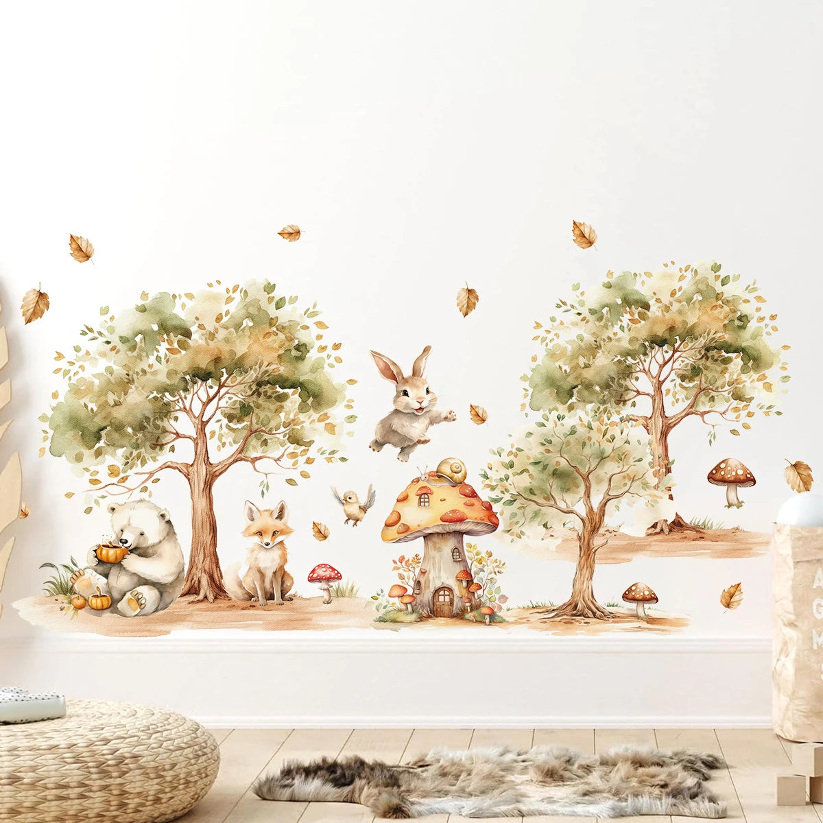 2Pcs Rural Tree Fox Rabbit Bear Wall Stickers Baby Room Decor for Home Decoration Essentials Kids Room Wall Decals Living Room-HomeDecorDecals_com