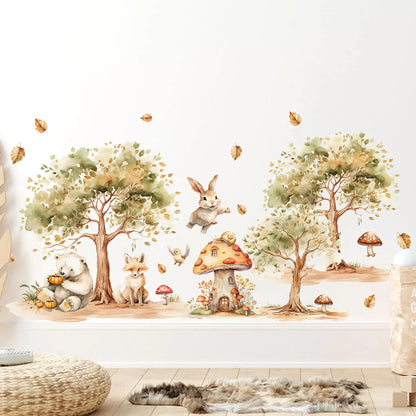 2Pcs Rural Tree Fox Rabbit Bear Wall Stickers Baby Room Decor for Home Decoration Essentials Kids Room Wall Decals Living Room-HomeDecorDecals_com