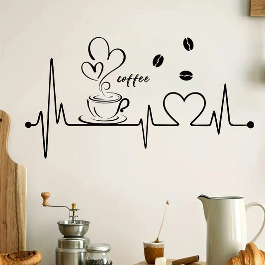 Heartbeat Coffee Pattern Wall Decal | Home Decor removable peel and stick wall decal by HomeDecorDecals.