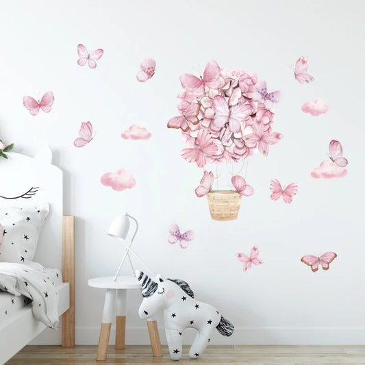 Pink Flower Hot Air Balloon Wall Decal | Kids Room Decor by HomeDecorDecals.