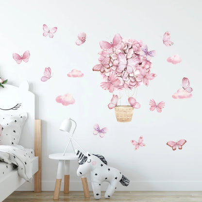 Pink Flower Hot Air Balloon Wall Stickers-HomeDecorDecals_com