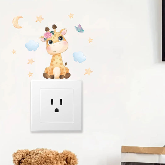 1pcs Cartoon Cute Giraffe Removable Switch Sticker for Kids Room Decor Children Bedroom Wall Decals Home Decoration-HomeDecorDecals_com