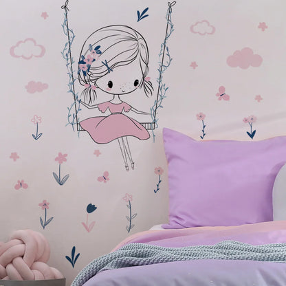 Cartoon girl dandelion Wall Stickers Creative Home Wall Decor Self-adhesive Kids Room Decoration Bedroom Background Wall Decor-HomeDecorDecals_com