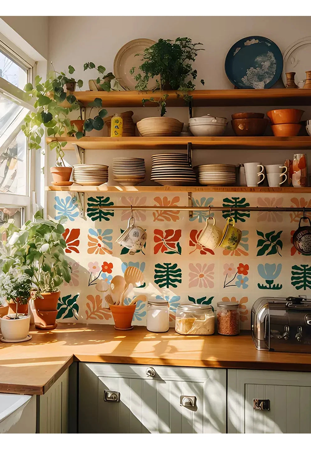 Peel and Stick Abstract Floral Backsplash Tile Decal | Home Decor home decor design by HomeDecorDecals.