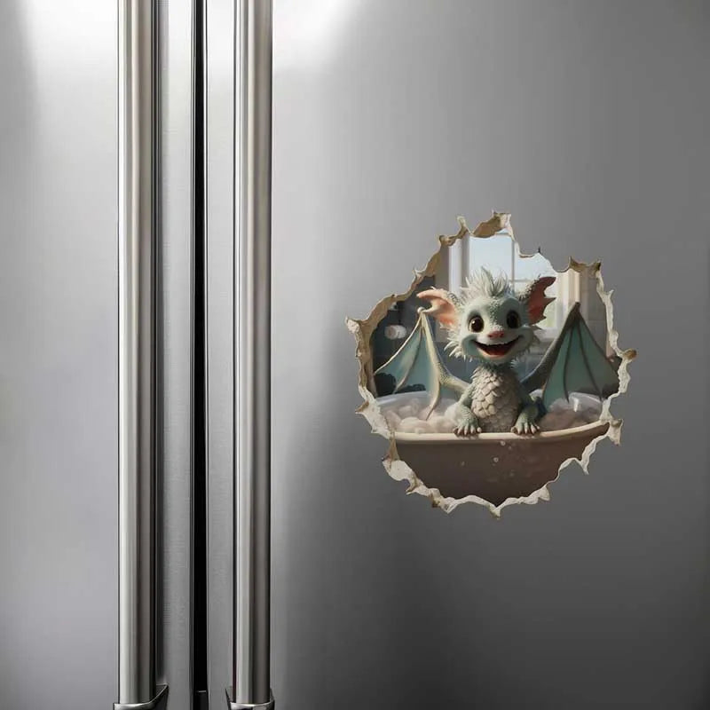Close-up view of Dragon Parent and Child Reading in Wall Hole Decal | Home Decor by HomeDecorDecals.