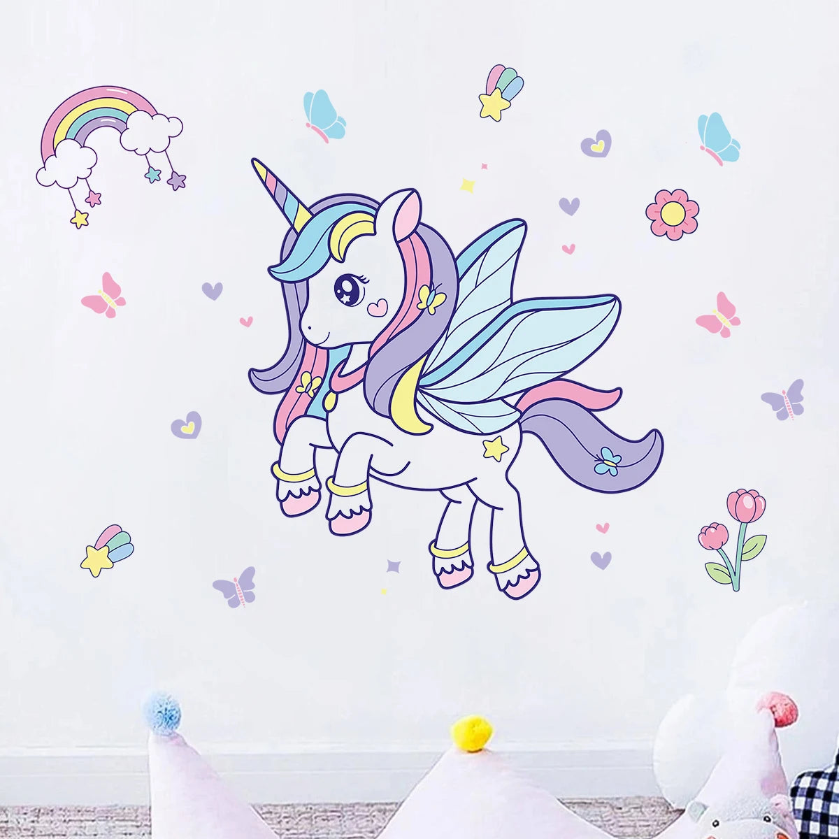 1Pc Rainbow Cartoon Cute Unicorn Wall Decals for Kids Room Decoration Girls Bedroom Wall Decals Home Decor Nurery Accessories-HomeDecorDecals_com