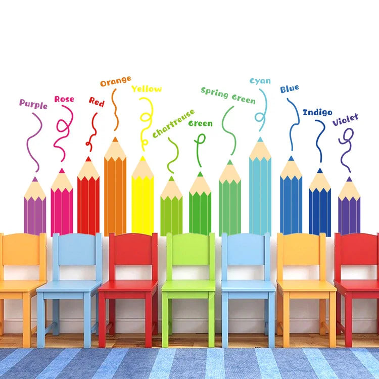 Cartoon Rainbow Crayon Wall Stickers Kids Room Bedroom Background Decoration Wallpaper Home Decor Self Adhesive Nursery Decals-HomeDecorDecals_com
