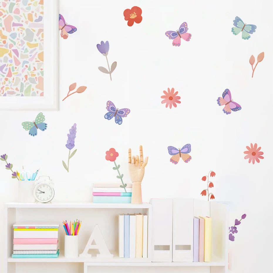 Watercolour Butterfly and Flowers Cartoon Wall Decal | Home Decor design details by HomeDecorDecals.