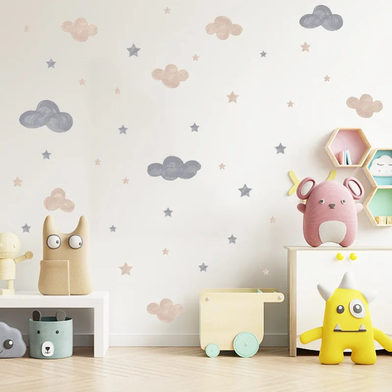 Cloud Stars Removable Wall Stickers for Kids Room Decor Art Nursery Baby Bedroom PVC Decals Self-adhesive DIY Posters Home Mural-HomeDecorDecals_com