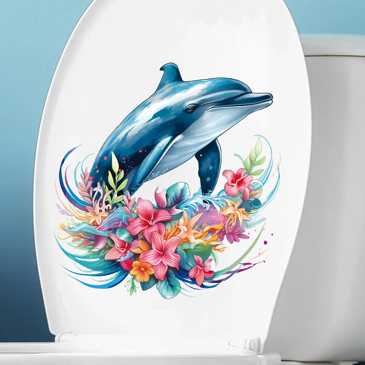 Watercolour Flower Dolphin Wall Stickers Decoration for Bedroom Wall Art Home Decore Living Room Door Kids Room Wall Decals-HomeDecorDecals_com